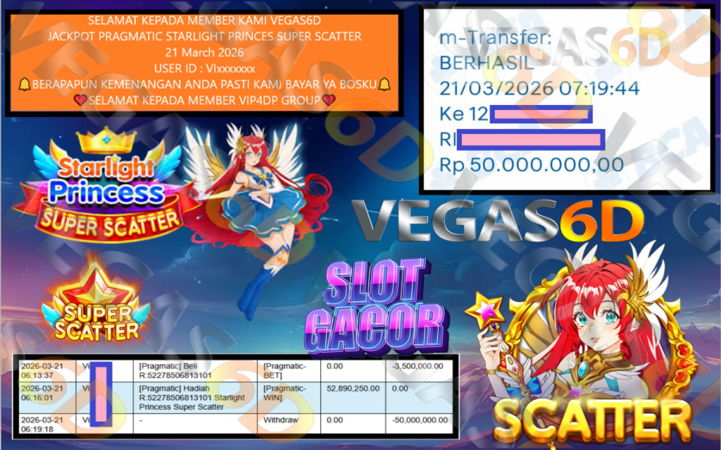 VEGAS6D JACKPOT PRAGMATIC STARLIGHT PRINCES SUPER SCATTER Rp.50.000.000,- LUNAS