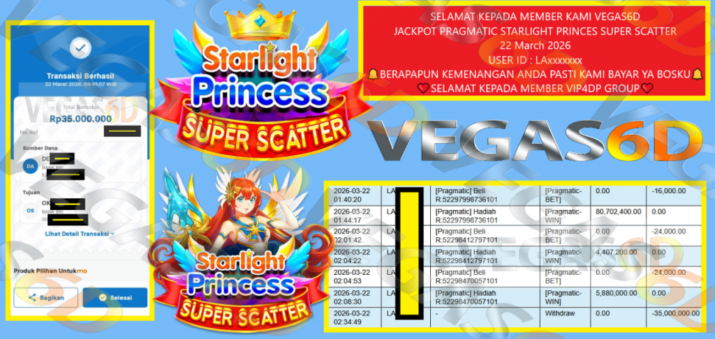 VEGAS6D JACKPOT PRAGMATIC STARLIGHT PRINCES SUPER SCATTER Rp.73.000.000,- LUNAS