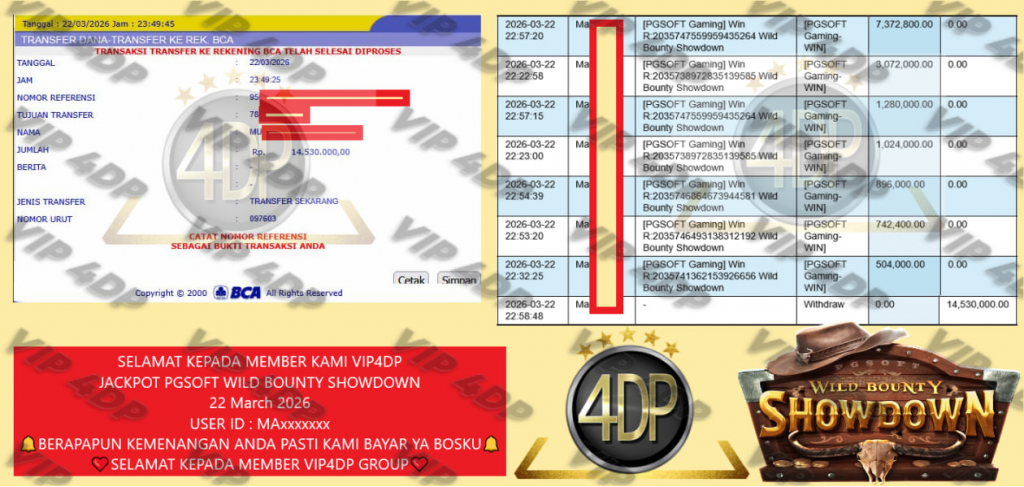 VIP4DP JACKPOT PGSOFT WILD BOUNTY SHOWDOWN Rp.14.530.000,- LUNAS