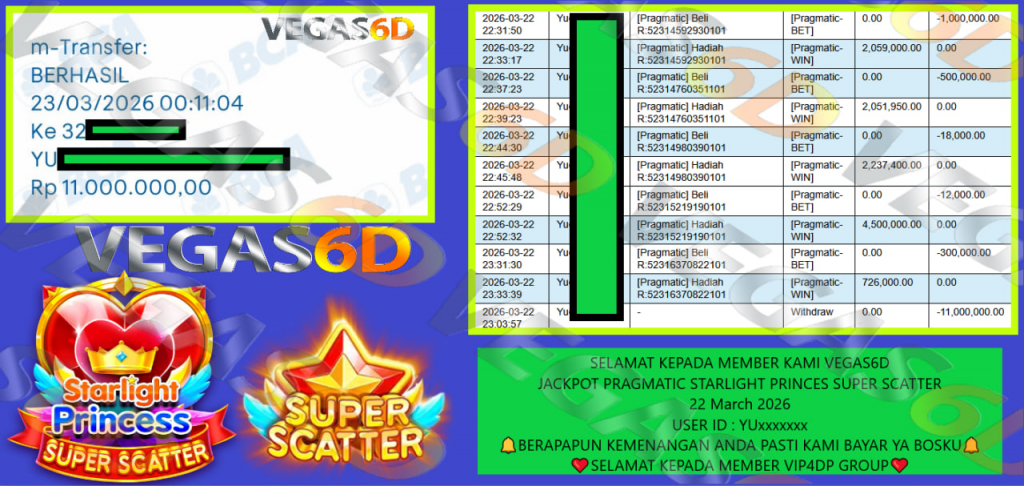VEGAS6D JACKPOT PRAGMATIC STARLIGHT PRINCES SUPER SCATTER Rp.11.000.000,- LUNAS