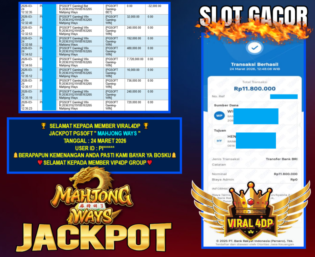 VIRAL4DP JACKPOT PGSOFT ” MAHJONG WAYS ” Rp.11.800.000,- LUNAS