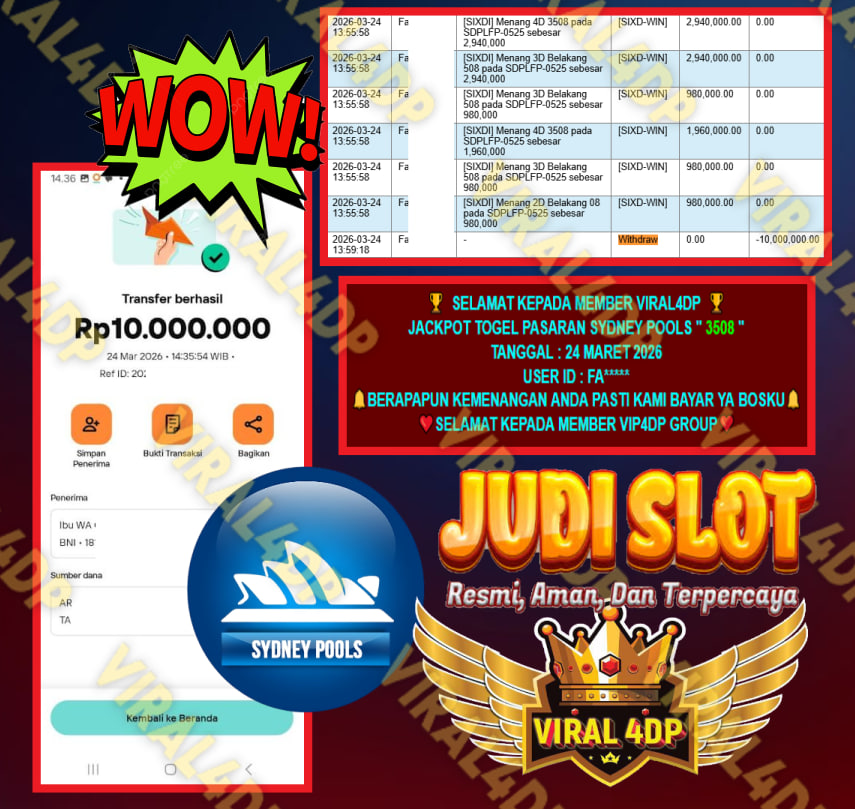 VIRAL4DP JACKPOT TOGEL PASARAN SYDNEY POOLS ” 3508 ” Rp.10.000.000,- LUNAS