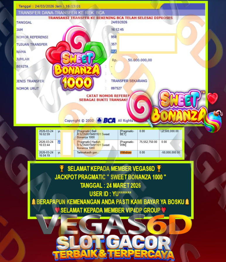 VEGAS6D JACKPOT PRAGMATIC ” SWEET BONANZA 1000 ” Rp.70.000.000,- LUNAS