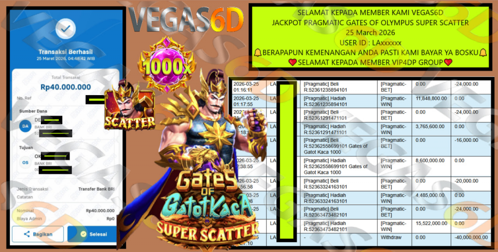 VEGAS6D JACKPOT PRAGMATIC GATES OF OLYMPUS SUPER SCATTER Rp.40.000.000,- LUNAS