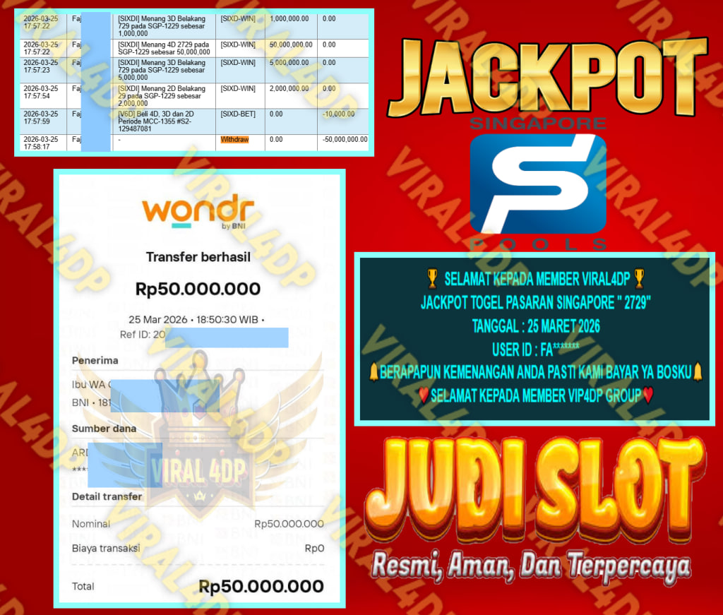 VIRAL4DP JACKPOT TOGEL PASARAN SINGAPORE ” 2729″ Rp.50.000.000,- LUNAS