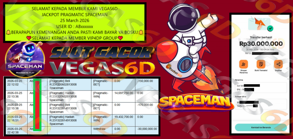 VEGAS6D JACKPOT PRAGMATIC SPACEMAN Rp.30.000.000,- LUNAS