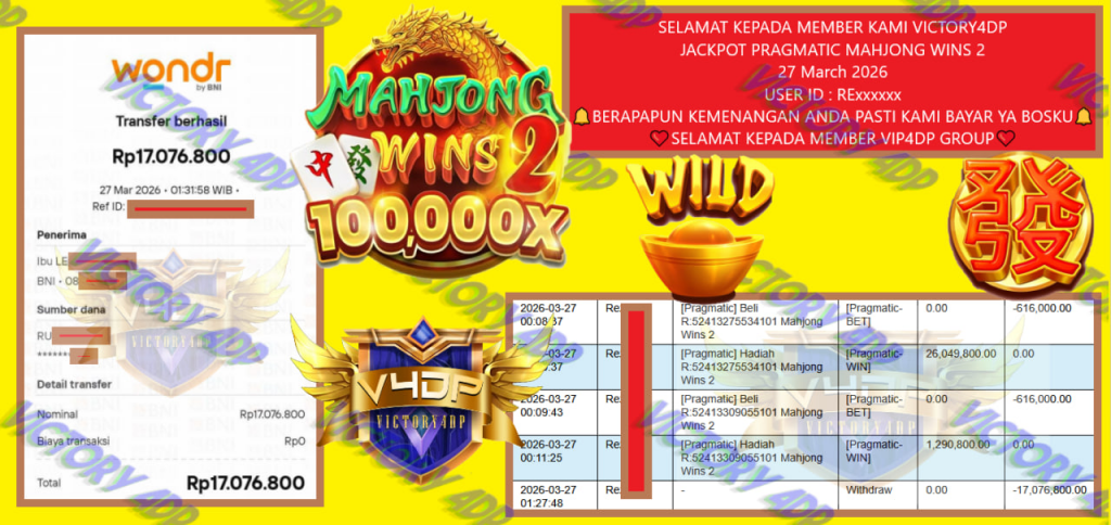 VICTORY4DP JACKPOT PRAGMATIC MAHJONG WINS 2 Rp.17.076.800,- LUNAS