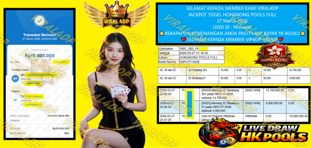 VIRAL4DP JACKPOT TOGEL HONGKONG POOLS FULL Rp.19.000.000,- LUNAS