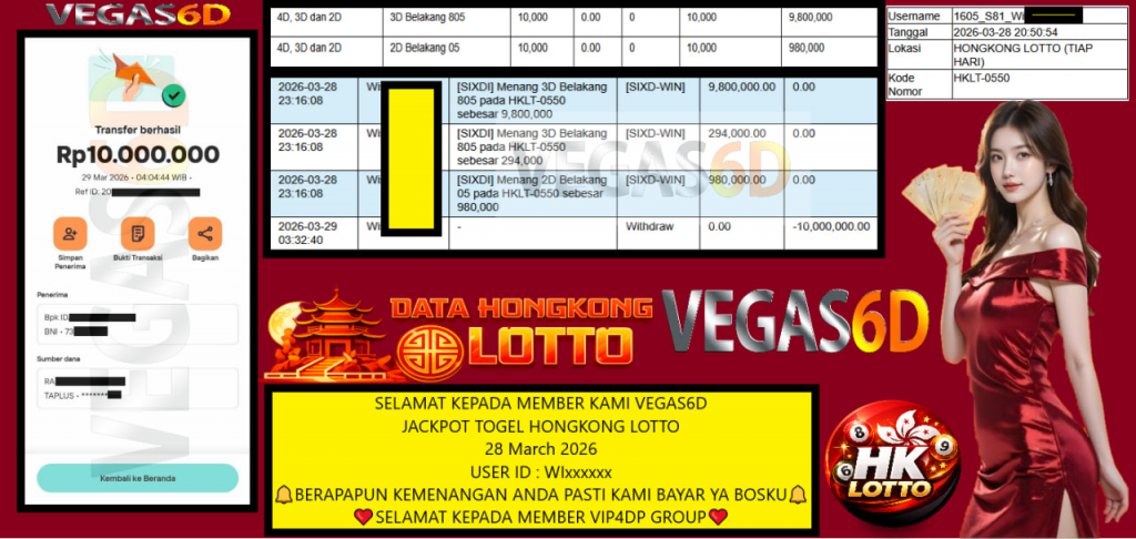 VEGAS6D JACKPOT TOGEL HONGKONG LOTTO Rp.10.000.000,- LUNAS