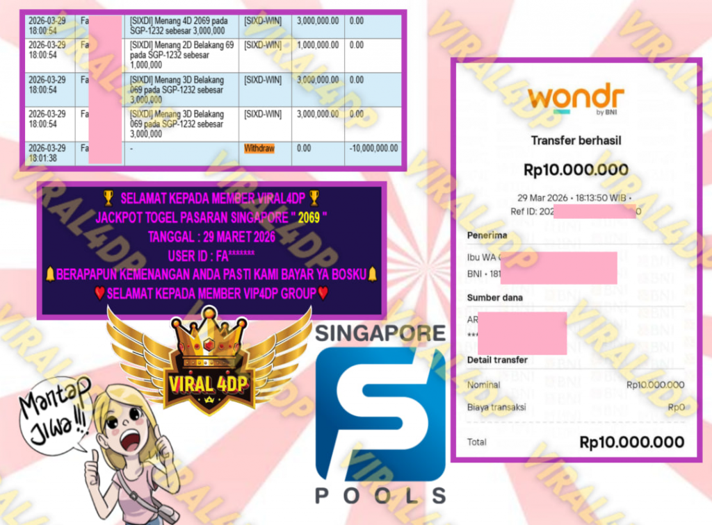 VIRAL4DP JACKPOT TOGEL PASARAN SINGAPORE ” 2069 ” Rp.10.000.000,- LUNAS