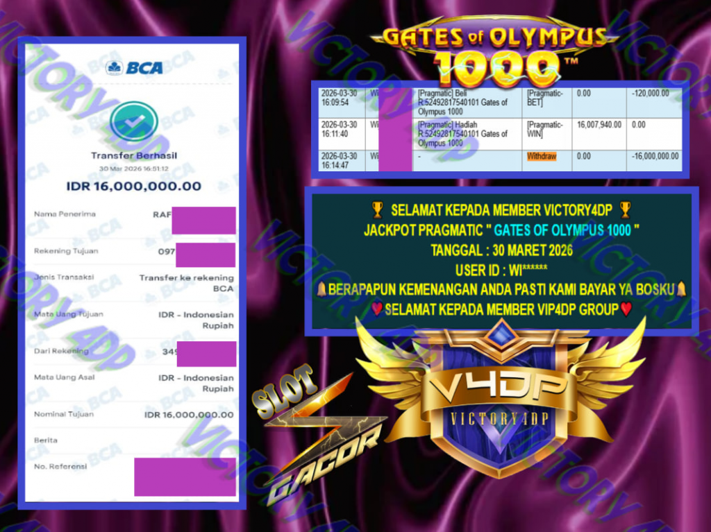 VICTORY4DP JACKPOT PRAGMATIC ” GATES OF OLYMPUS 1000 ” Rp.47.000.000,- LUNAS