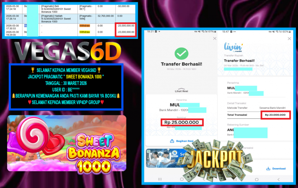 VEGAS6D JACKPOT PRAGMATIC ” SWEET BONANZA 1000 ” Rp.48.000.000,- LUNAS