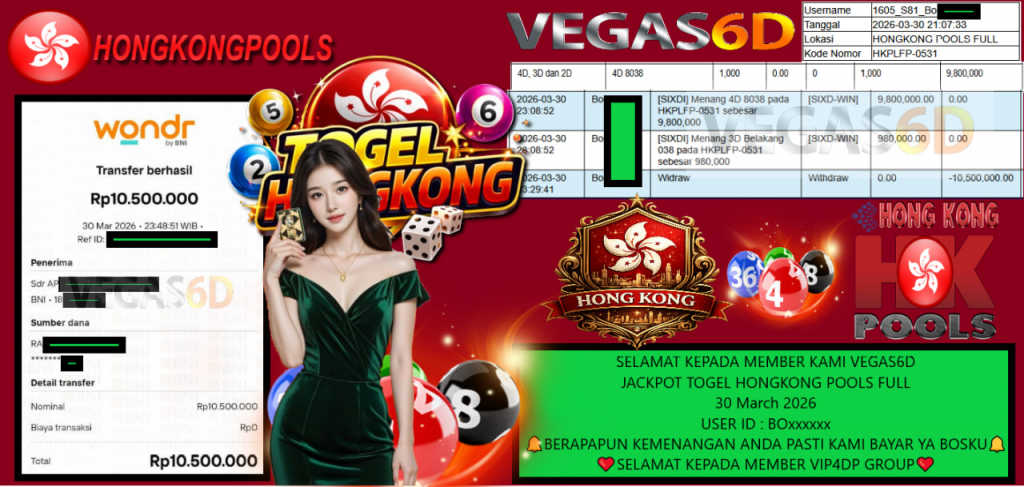 VEGAS6D JACKPOT TOGEL HONGKONG POOLS FULL Rp.10.500.000,- LUNAS