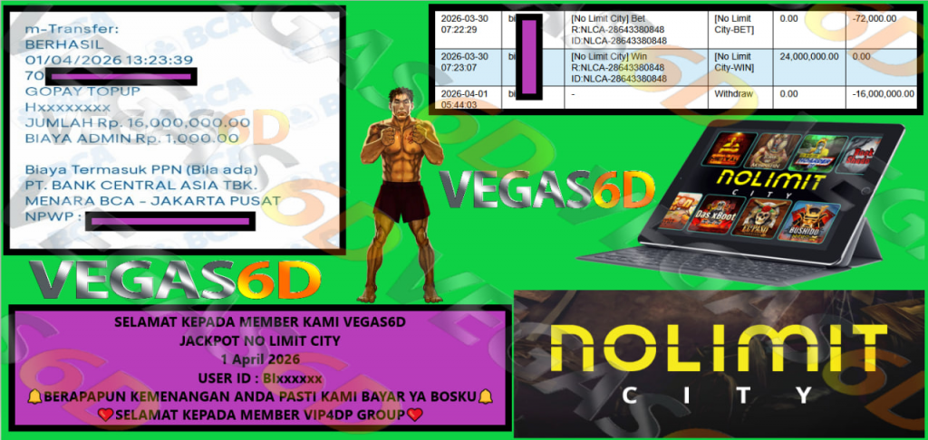 VEGAS6D JACKPOT NO LIMIT CITY Rp.16.000.000,- LUNAS