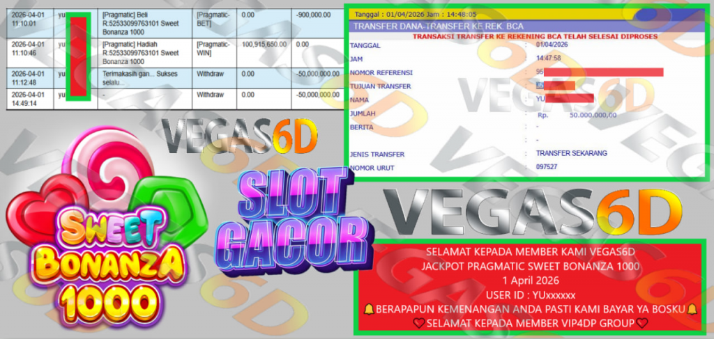 VEGAS6D JACKPOT PRAGMATIC SWEET BONANZA 1000 Rp.100.000.000,- LUNAS