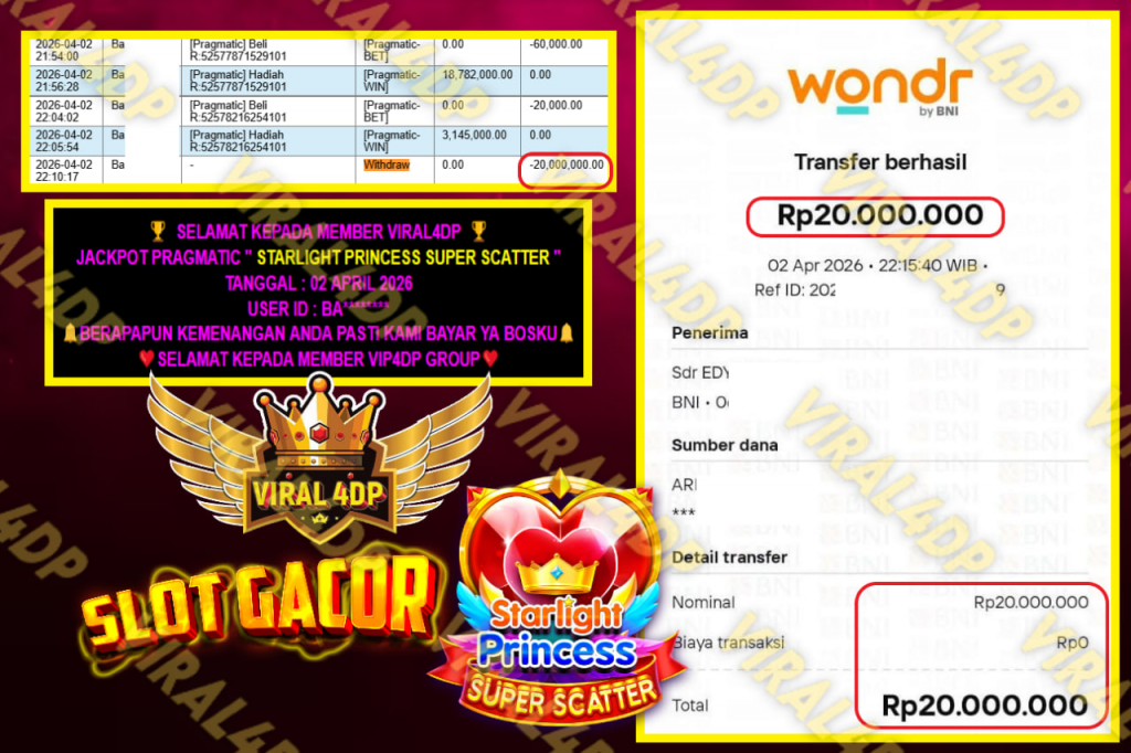 VIRAL4DP JACKPOT PRAGMATIC ” STARLIGHT PRINCESS SUPER SCATTER ” Rp.20.000.000,- LUNAS