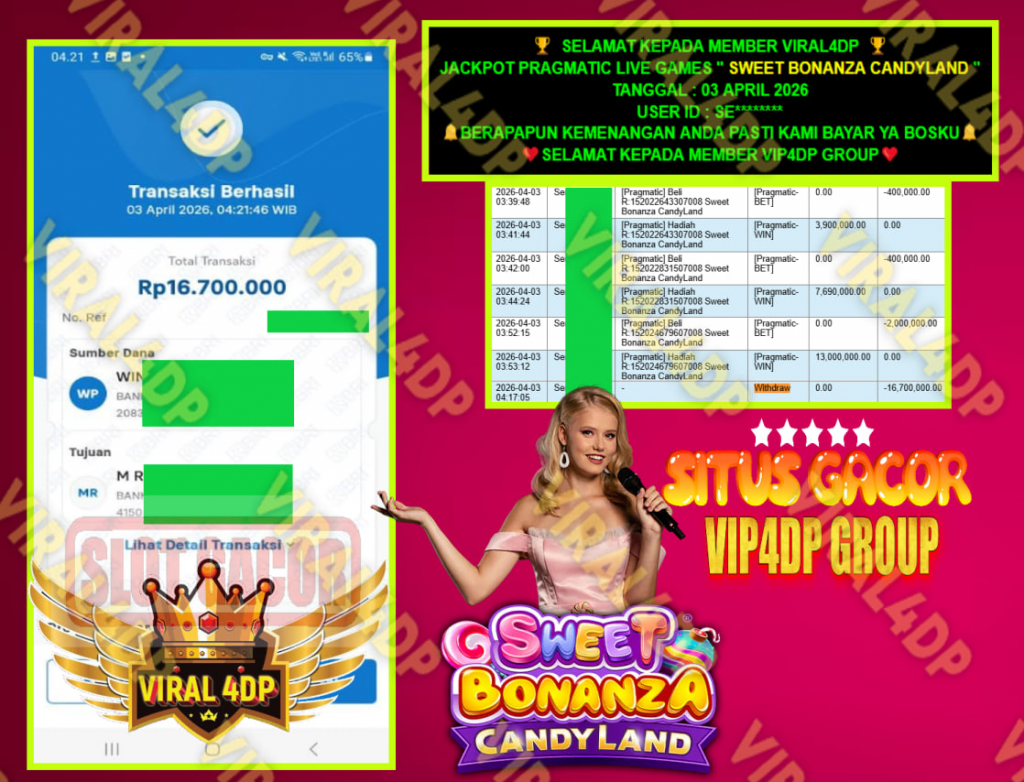 VIRAL4DP JACKPOT PRAGMATIC LIVE GAMES ” SWEET BONANZA CANDYLAND ” Rp.16.700.000,- LUNAS