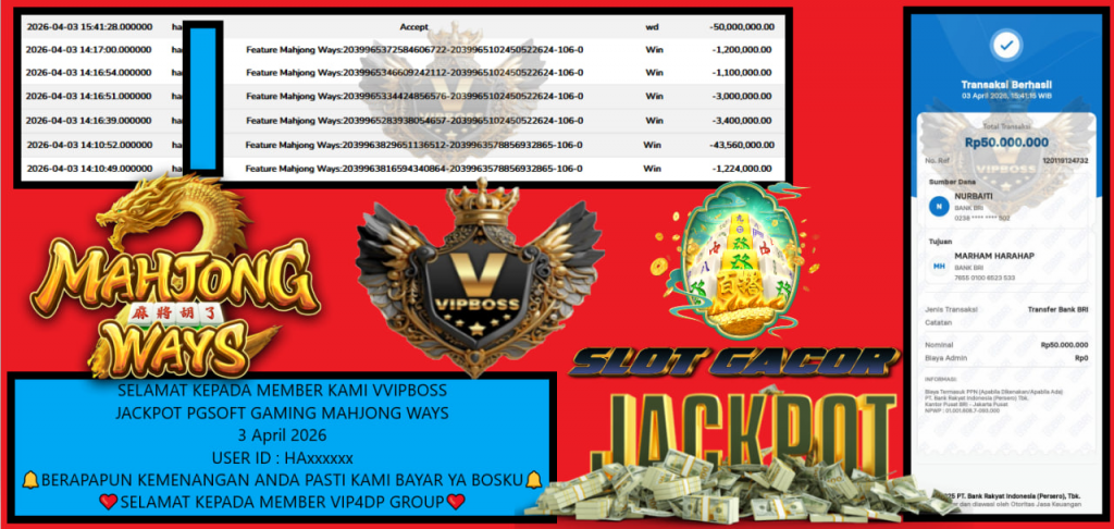 VVIPBOSS JACKPOT PGSOFT GAMING MAHJONG WAYS Rp.50.000.000,- LUNAS