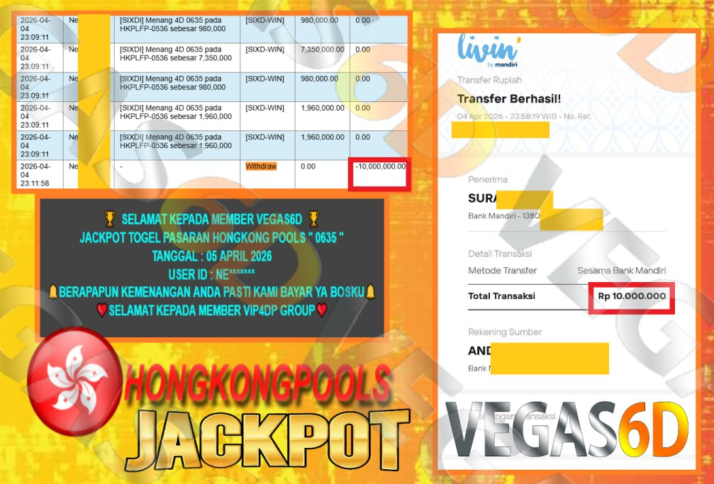 VEGAS6D JACKPOT TOGEL PASARAN HONGKONG POOLS ” 0635 ” Rp.10.000.000,- LUNAS