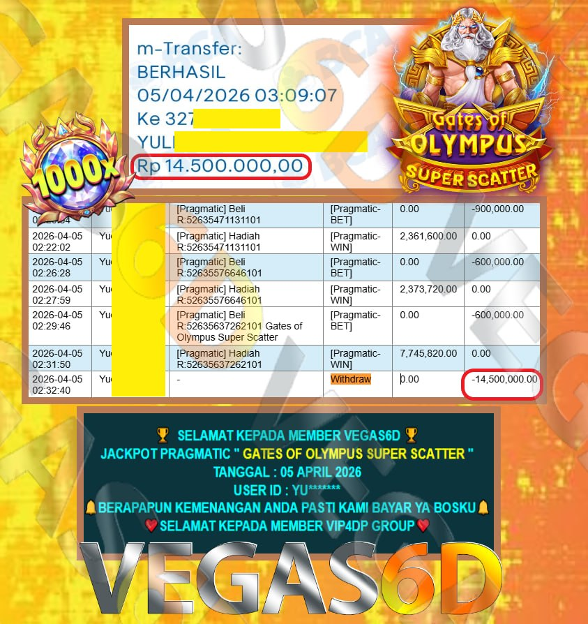 VEGAS6D JACKPOT PRAGMATIC GATES OF OLYMPUS SUPER SCATTER Rp.14.500.000,- LUNAS