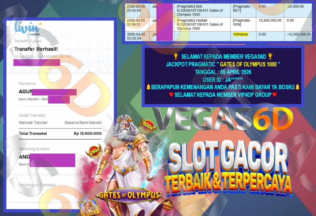 VEGAS6D JACKPOT PRAGMATIC GATES OF OLYMPUS 1000 Rp.12.500.000,- LUNAS