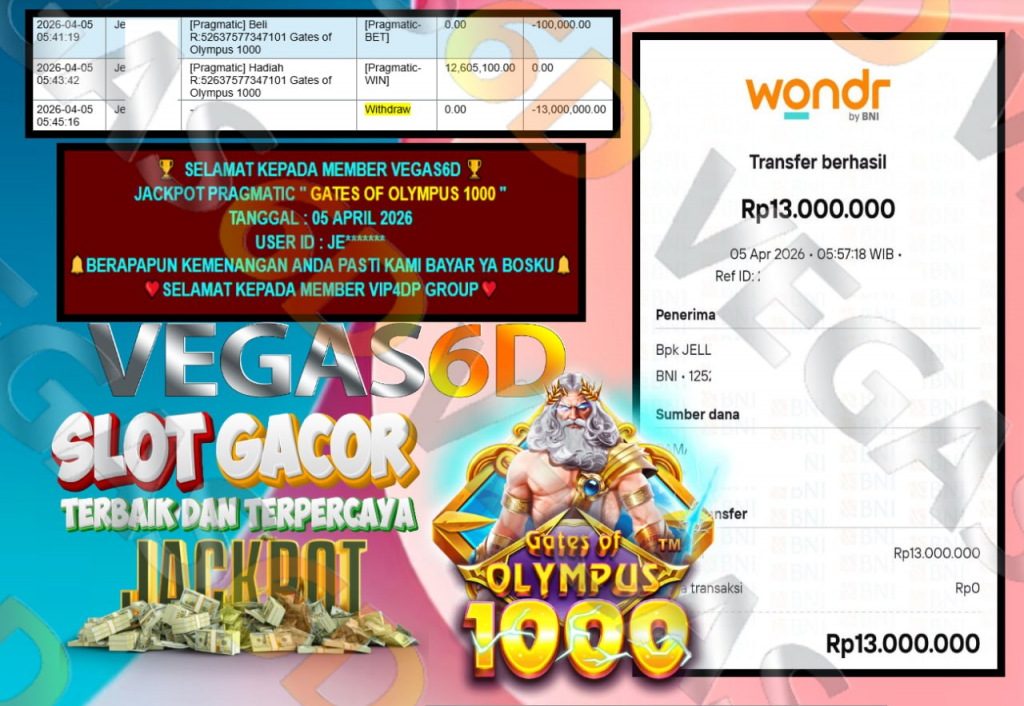 VEGAS6D JACKPOT PRAGMATIC GATES OF OLYMPUS 1000 Rp.13.000.000,- LUNAS