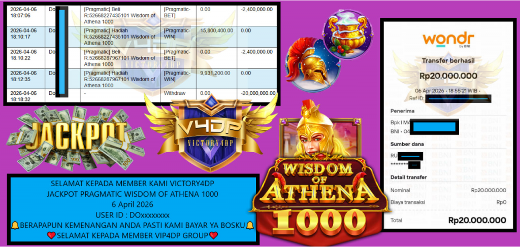VICTORY4DP JACKPOT PRAGMATIC WISDOM OF ATHENA 1000 Rp 20.000.000,- LUNAS