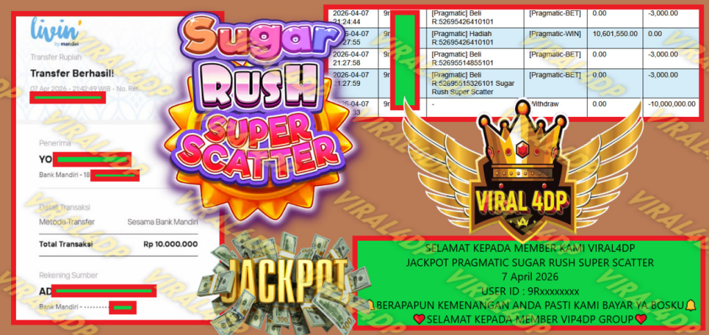 VIRAL4DP JACKPOT PRAGMATIC SUGAR RUSH SUPER SCATTER Rp 10.000.000,- LUNAS