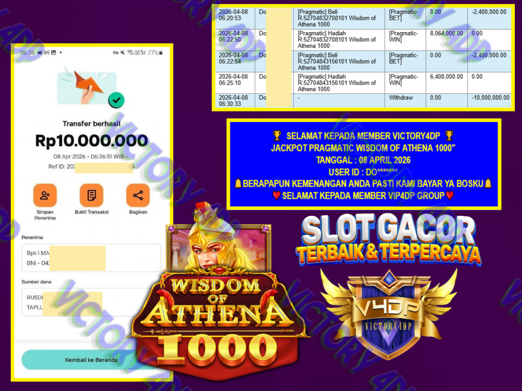 VICTORY4DP JACKPOT PRAGMATIC ” WISDOM OF ATHENA 1000 ” Rp.10.000.000,- LUNAS