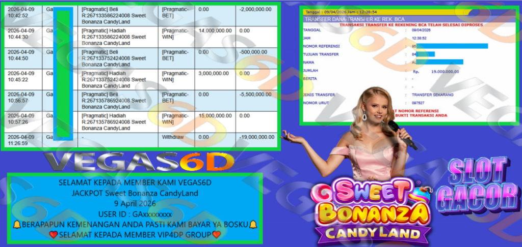 VEGAS6D JACKPOT Sweet Bonanza CandyLand Rp 19.000.000,- LUNAS