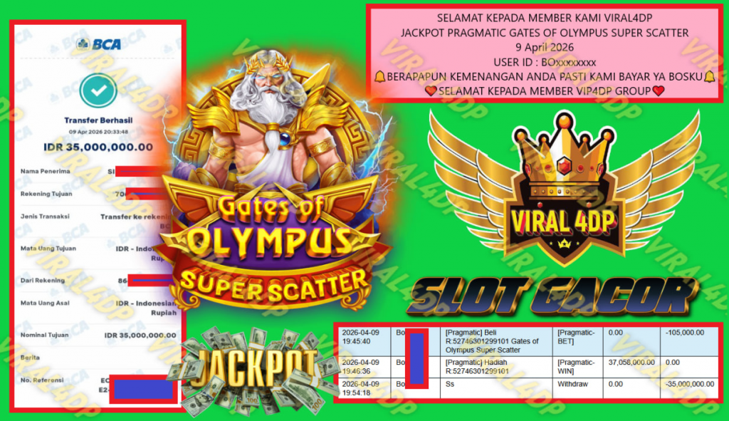 VIRAL4DP JACKPOT PRAGMATIC GATES OF OLYMPUS SUPER SCATTER Rp 35.000.000,- LUNAS