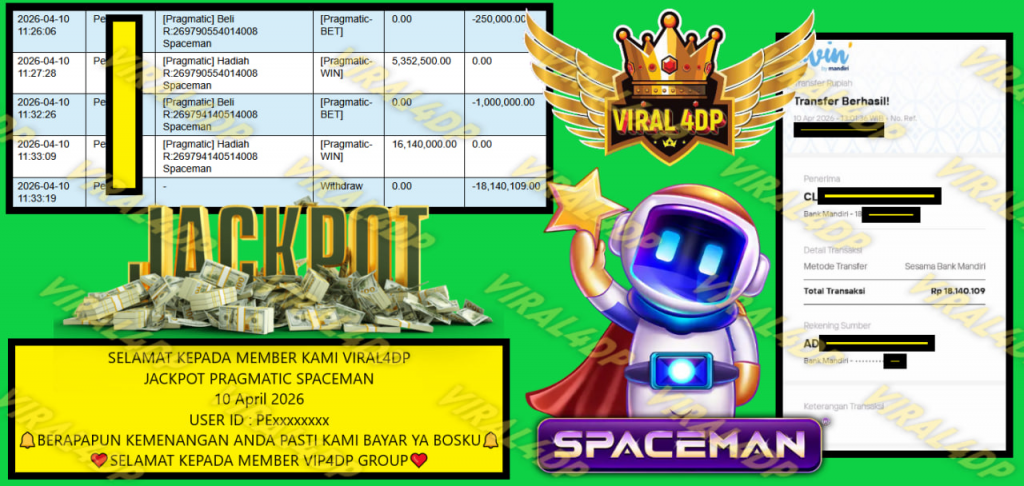 VIRAL4DP JACKPOT PRAGMATIC SPACEMAN Rp 18.140.109,- LUNAS