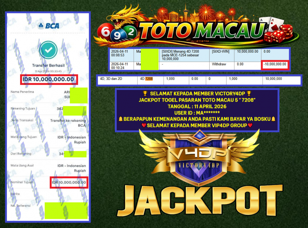 VEGAS6D JACKPOT TOGEL PASARAN TOTO MACAU 5 ” 7208 ” Rp.10.000.000,- LUNAS