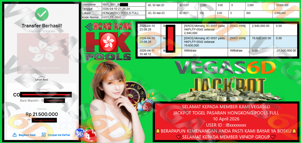 VEGAS6D JACKPOT TOGEL PASARAN HONGKONG POOLS FULL Rp 21.500.000,- LUNAS