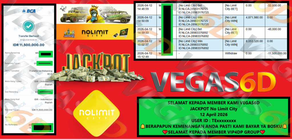 VEGAS6D JACKPOT No Limit City Rp 11.500.000,- LUNAS