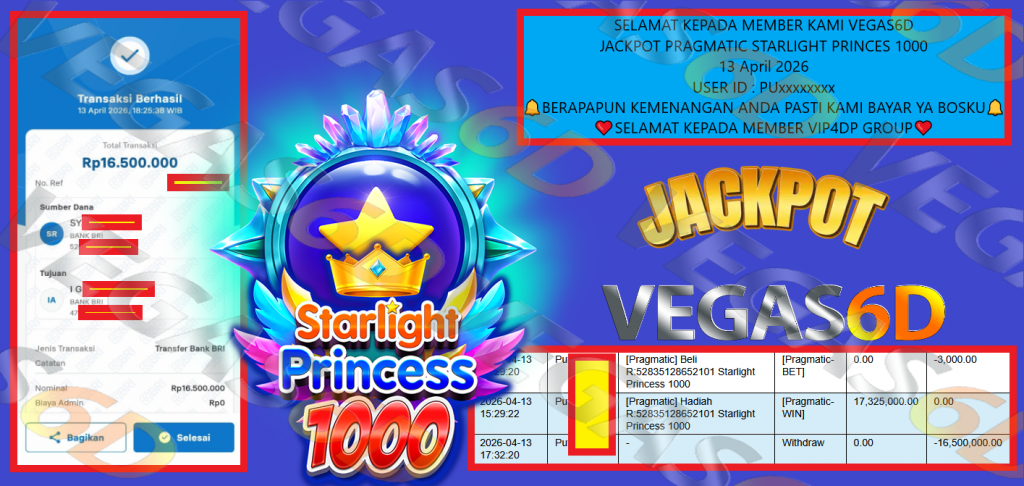 VEGAS6D JACKPOT PRAGMATIC STARLIGHT PRINCES 1000 Rp 16.500.000,- LUNAS