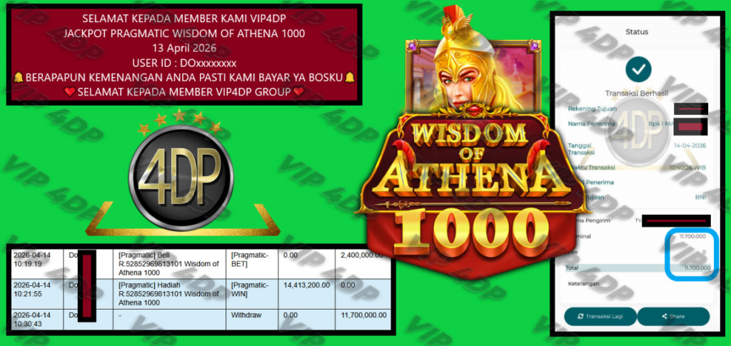 VIP4DP JACKPOT PRAGMATIC WISDOM OF ATHENA 1000 Rp 11.700.000,- LUNAS