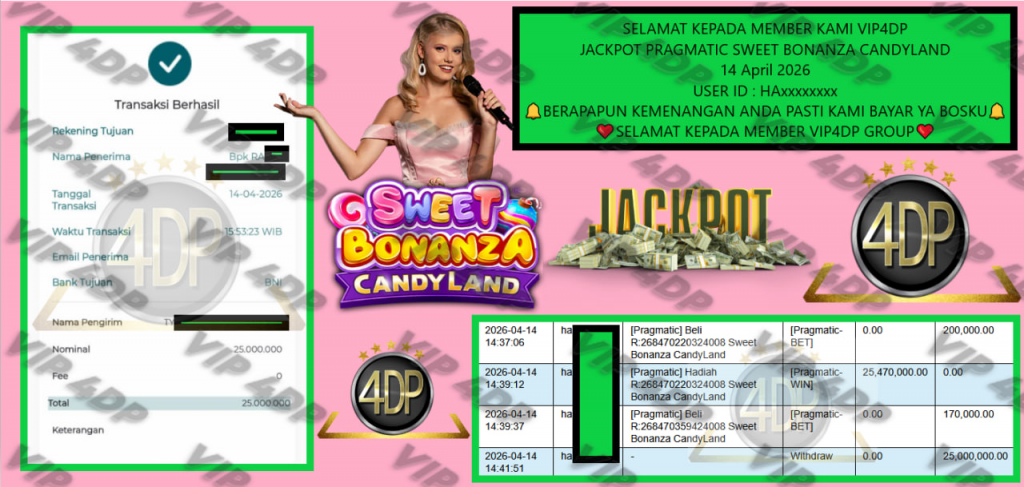 VIP4DP JACKPOT PRAGMATIC SWEET BONANZA CANDYLAND Rp 25.000.000,- LUNAS