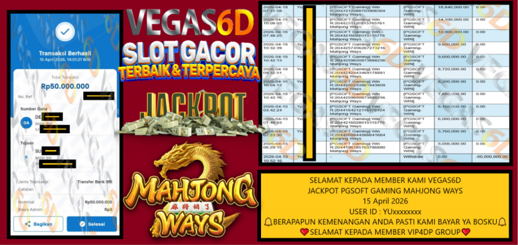 VEGAS6D JACKPOT PGSOFT GAMING MAHJONG WAYS Rp 98.000.000,- LUNAS