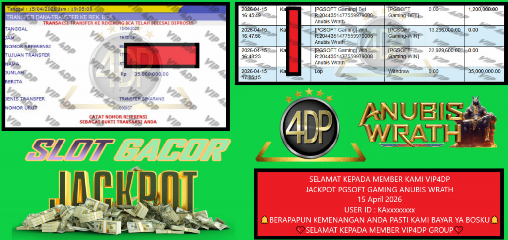 VIP4DP JACKPOT PGSOFT GAMING ANUBIS WRATH Rp 35.000.000,- LUNAS