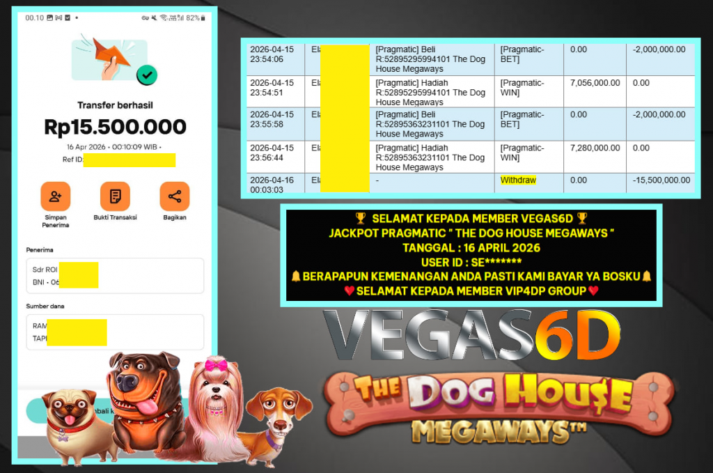 VEGAS6D JACKPOT PRAGMATIC ” THE DOG HOUSE MEGAWAYS ” Rp.15.500.000,- LUNAS