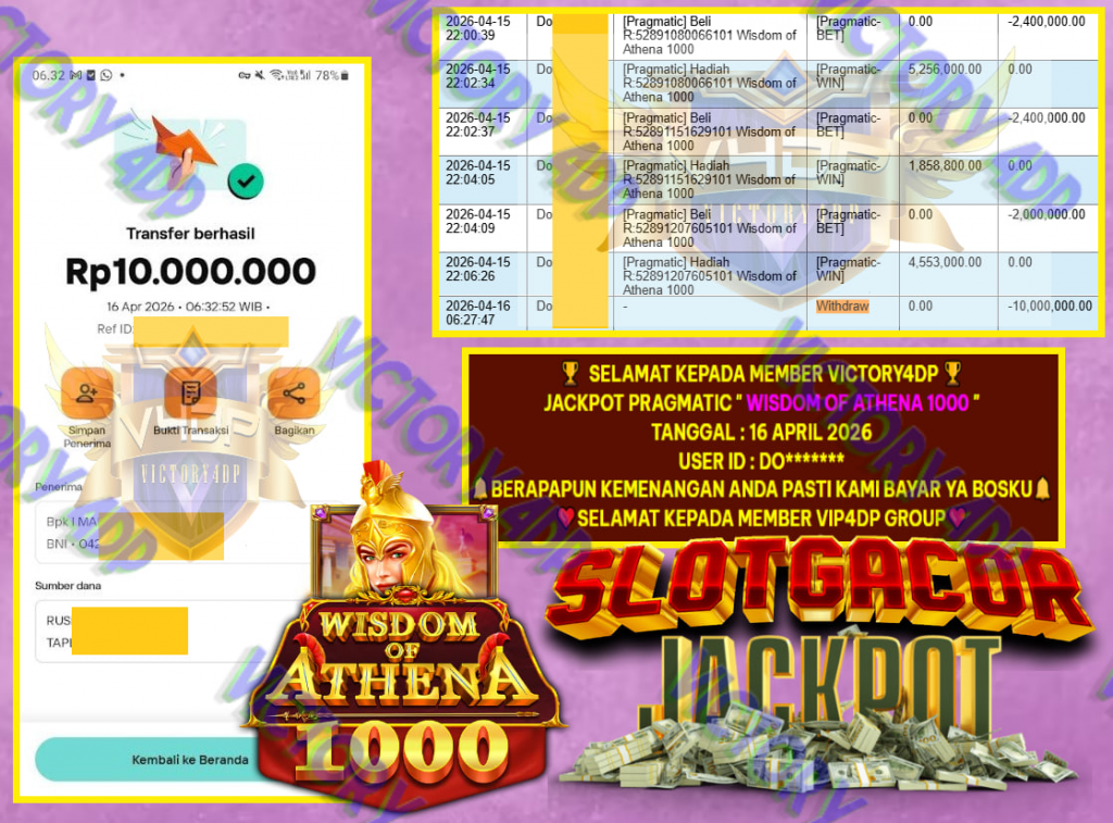 VICTORY4DP JACKPOT PRAGMATIC ” WISDOM OF ATHENA 1000 ” Rp.10.000.000,- LUNAS