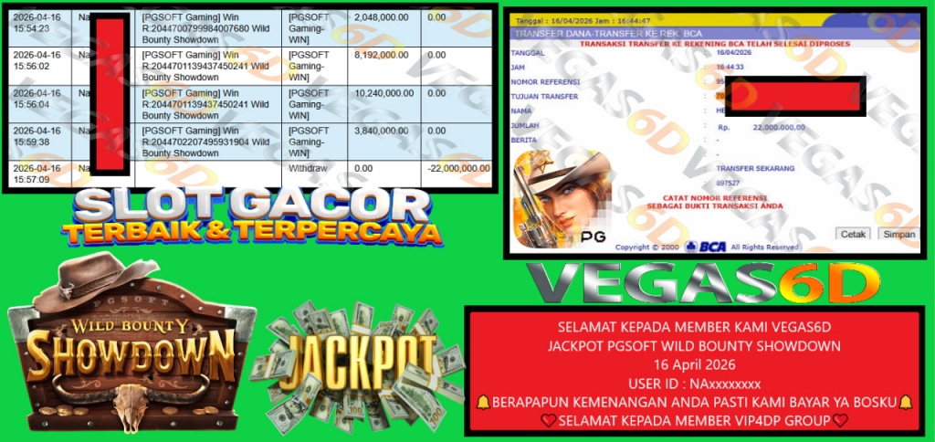 VEGAS6D JACKPOT PGSOFT WILD BOUNTY SHOWDOWN Rp 22.000.000,- LUNAS