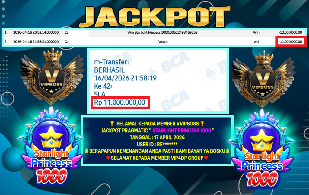 VVIPBOSS JACKPOT PRAGMATIC ” STARLIGHT PRINCESS 1000 ” Rp.11.000.000,- LUNAS