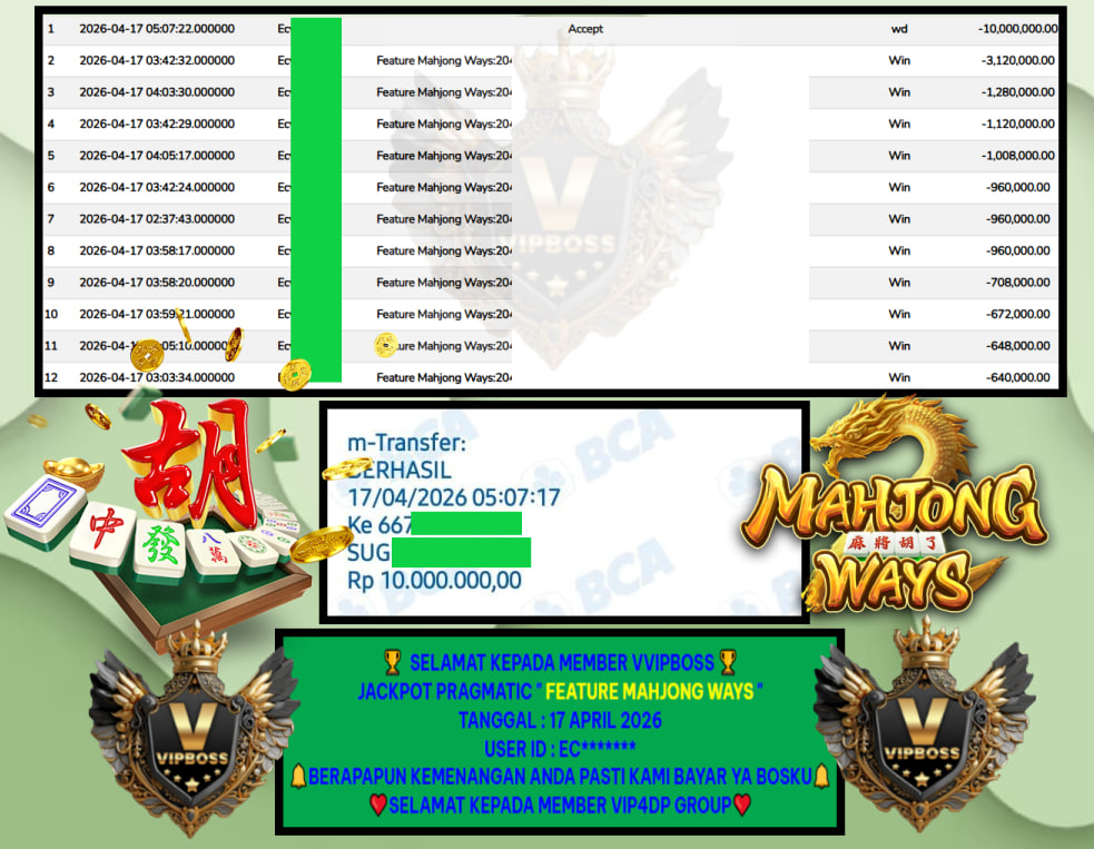 VVIPBOSS JACKPOT PRAGMATIC ” MAHJONG WAYS ” Rp.10.000.000,- LUNAS