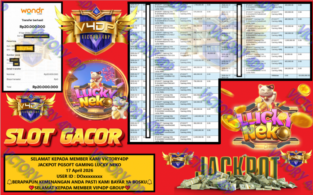 VICTORY4DP JACKPOT PGSOFT GAMING LUCKY NEKO Rp 20.000.000,- LUNAS