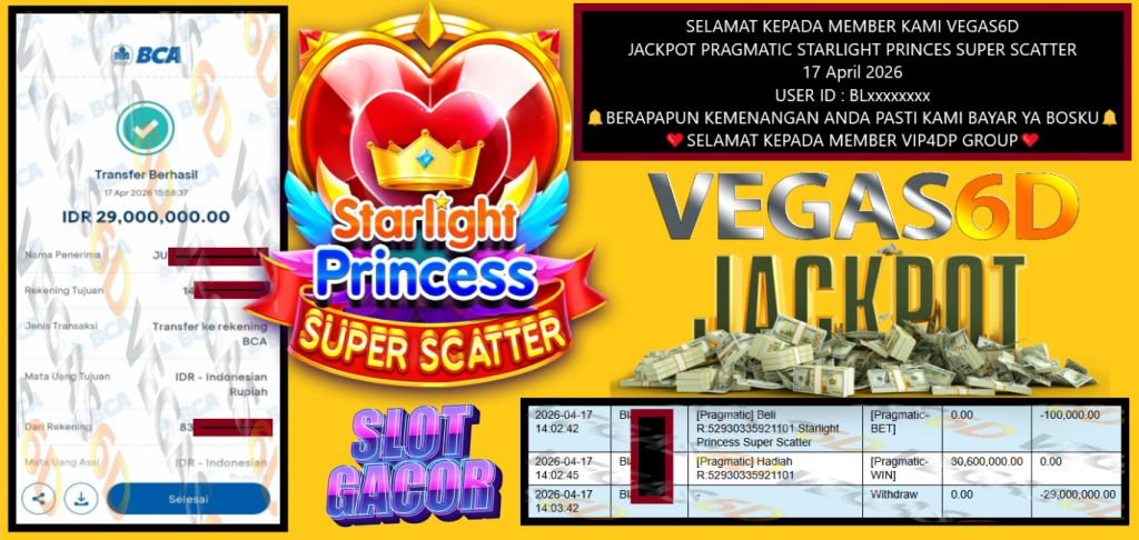 VEGAS6D JACKPOT PRAGMATIC STARLIGHT PRINCES SUPER SCATTER Rp 29.000.000,- LUNAS