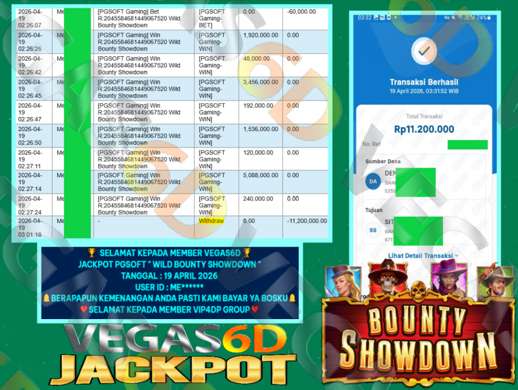 VEGAS6D JACKPOT PGSOFT ” WILD BOUNTY SHOWDOWN ” Rp 11.200.000,- LUNAS