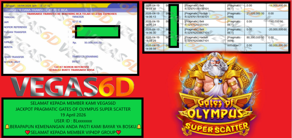 VEGAS6D JACKPOT PRAGMATIC GATES OF OLYMPUS SUPER SCATTER Rp 70.600.000,- LUNAS