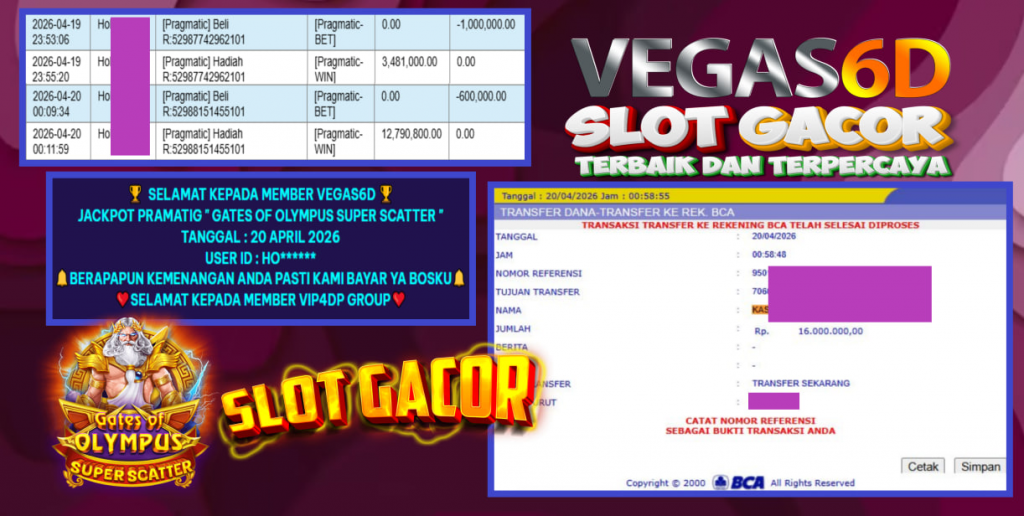 VEGAS6D JACKPOT PRAMATIG ” GATES OF OLYMPUS SUPER SCATTER ” Rp.16.000.000,- LUNAS